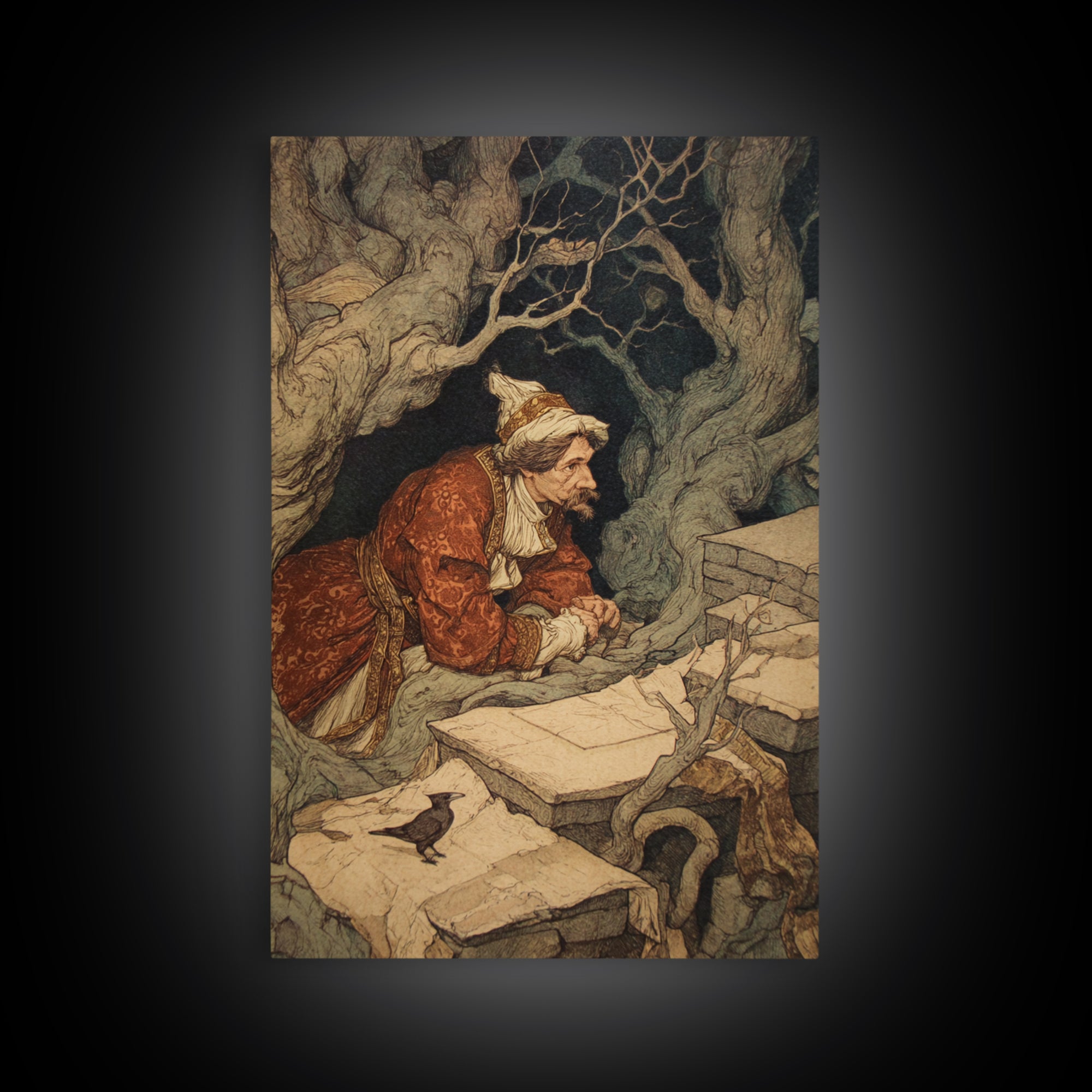 The Royal Coffin Maker, Gothic Storybook Art, Vertical Wall Art, Gothic Horror Wall Art, Framed Canvas Print, Halloween Wall Art