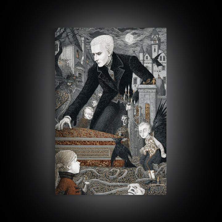 The Royal Coffin Maker, Victorian Macabre Art, Vertical Wall Art, Dark Halloween Decor, Framed Canvas Print, Halloween Wall Art