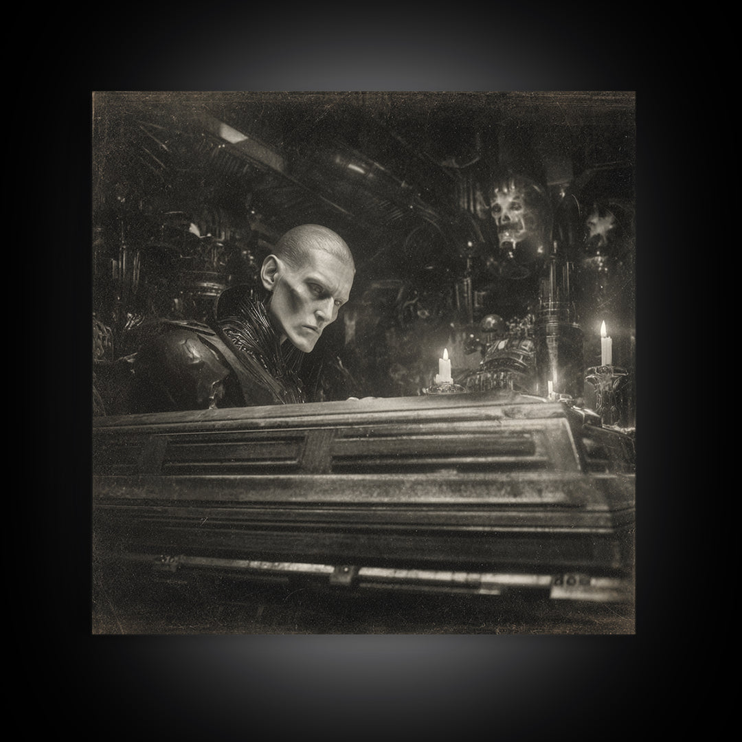 The Royal Coffin Maker, Biomechanical Horror Art, Square Wall Art, Gothic Horror Wall Art, Canvas Print, Halloween Wall Art