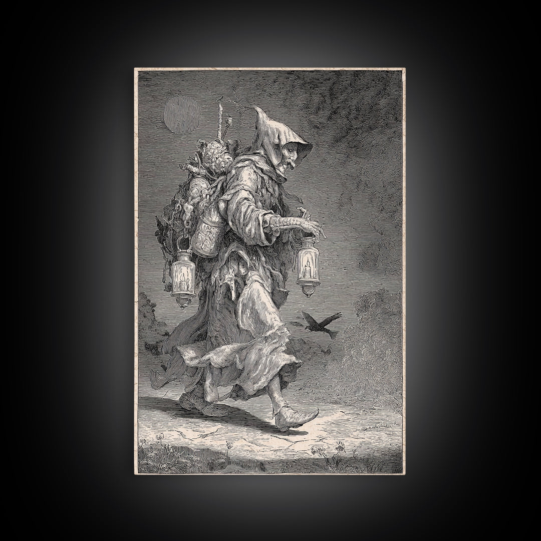 The Soul Collector, Renaissance Engraving Art, Vertical Wall Art, Macabre Wall Art, Framed Canvas Print, Halloween Wall Art