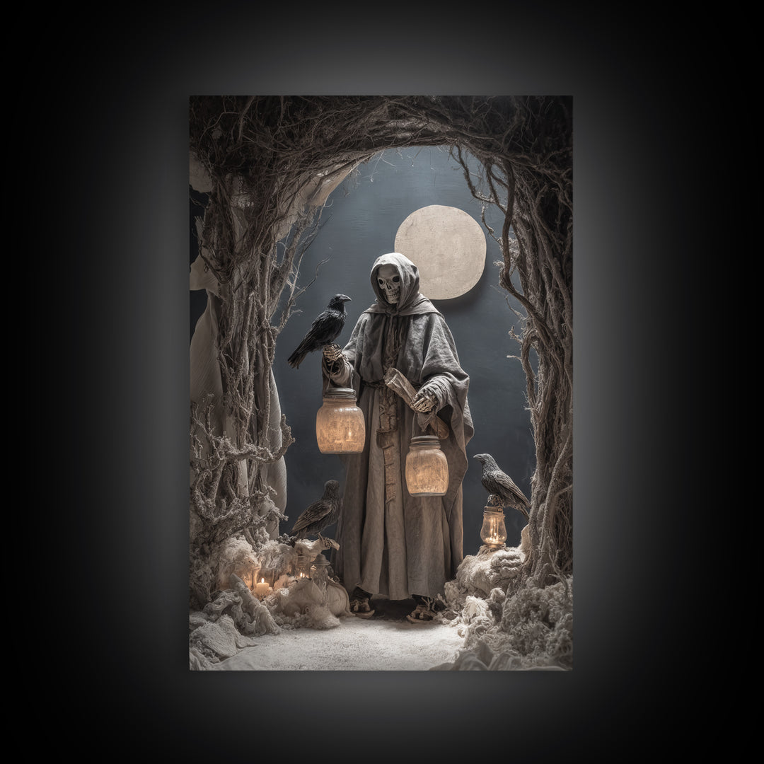 The Soul Collector, Danse Macabre Art, Vertical Wall Art, Dark Fantasy Wall Art, Framed Canvas Print, Halloween Wall Art