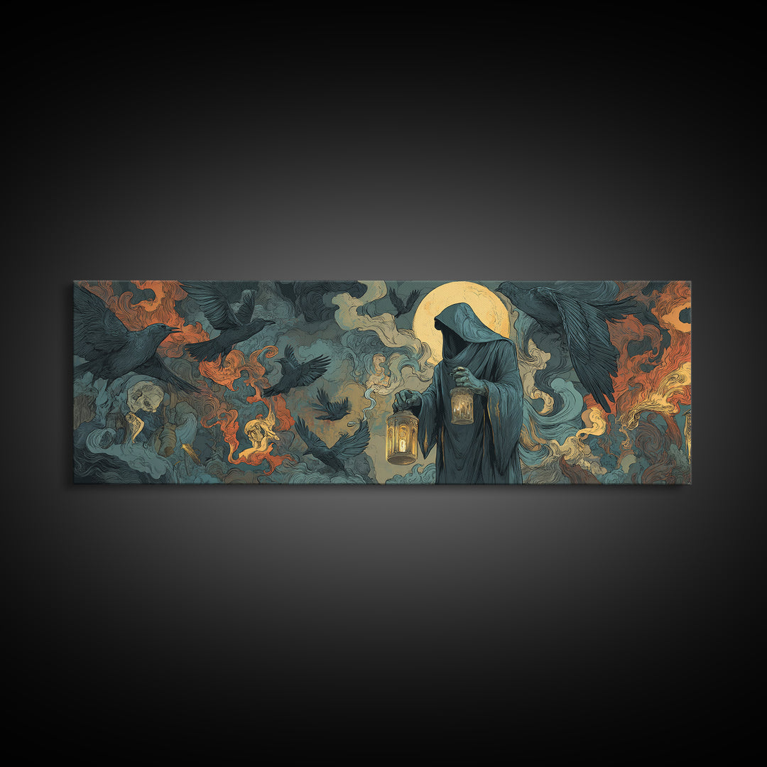 The Soul Collector, Visionary Gothic Art, Extra Wide Wall Art, Dark Halloween Decor, Canvas Print, Halloween Wall Art