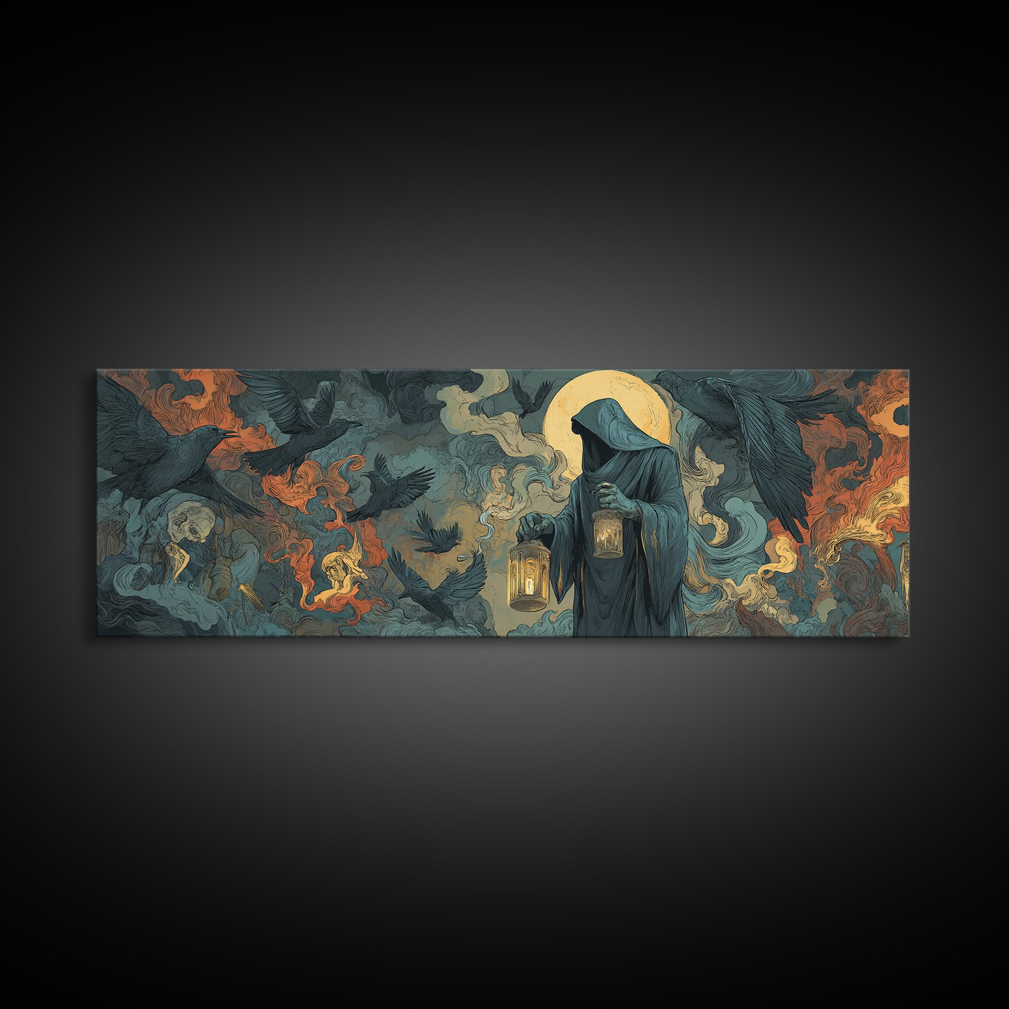 The Soul Collector, Visionary Gothic Art, Extra Wide Wall Art, Dark Halloween Decor, Canvas Print, Halloween Wall Art