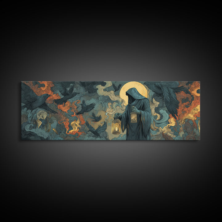 The Soul Collector, Visionary Gothic Art, Extra Wide Wall Art, Dark Halloween Decor, Canvas Print, Halloween Wall Art