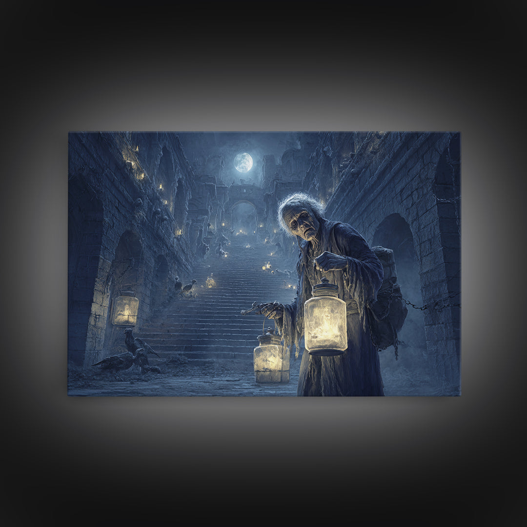 The Soul Collector, Architectural Etching Art, Landscape Wall Art, Dark Fantasy Wall Art, Framed Canvas Print