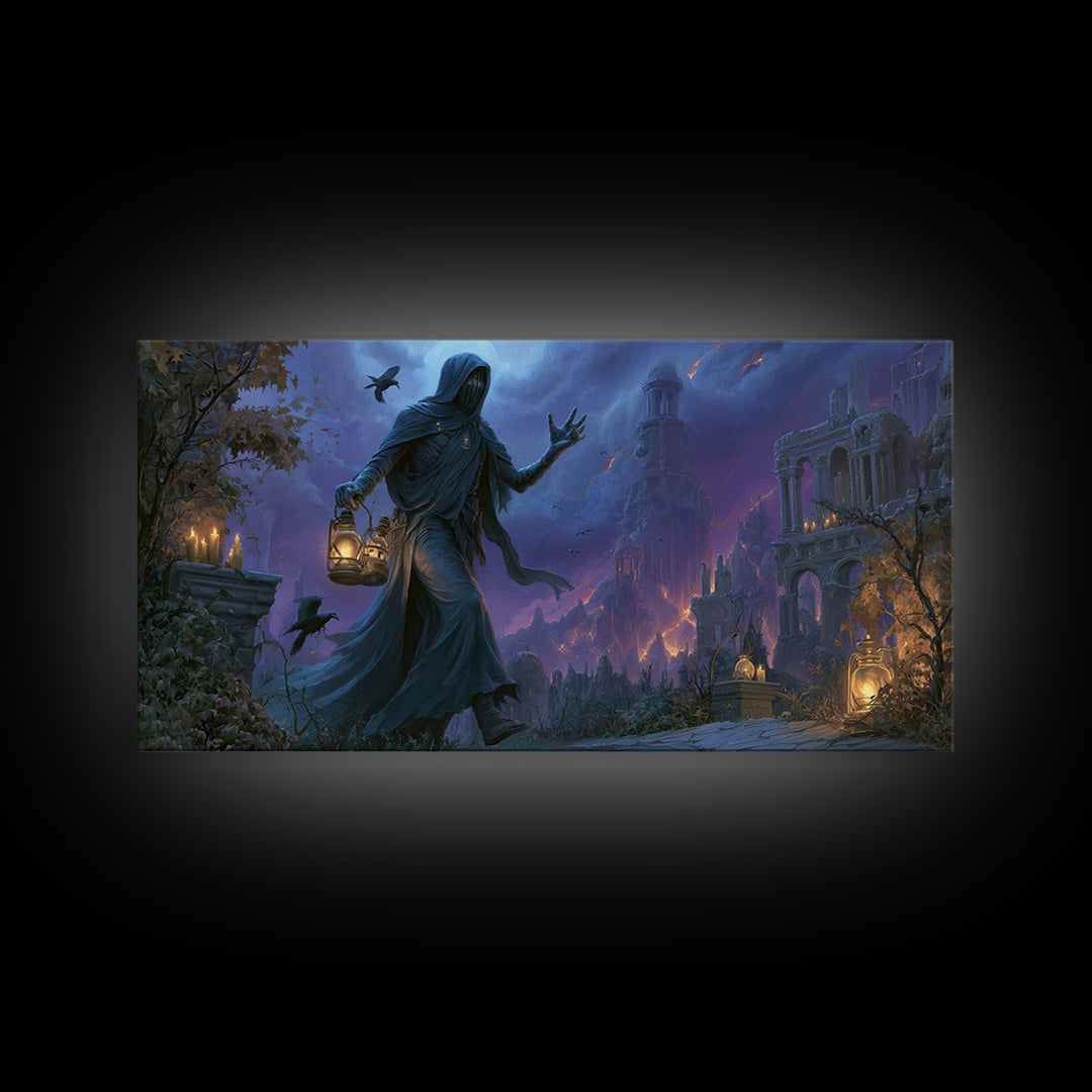 The Soul Collector, Apocalyptic Romantic Art, Wide Panoramic Art, Dark Fantasy Wall Art, Canvas Print, Halloween Wall Art, Macabre Wall Art