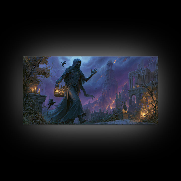The Soul Collector, Apocalyptic Romantic Art, Wide Panoramic Art, Dark Fantasy Wall Art, Canvas Print, Halloween Wall Art, Macabre Wall Art