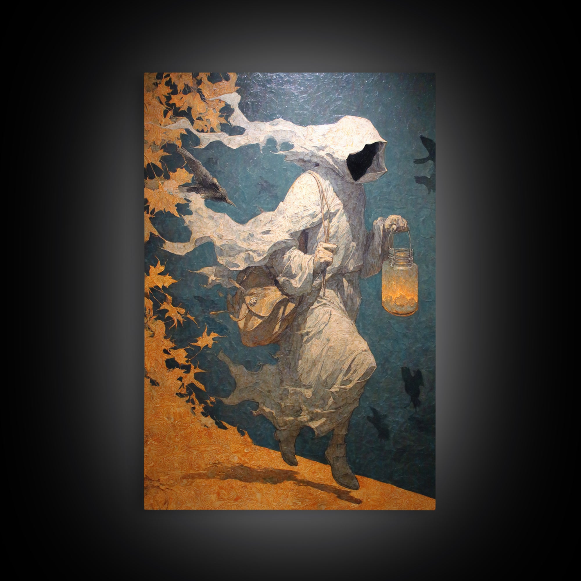 The Soul Collector, Symbolist Dream Art, Vertical Wall Art, Dark Halloween Decor, Framed Canvas Print, Halloween Wall Art