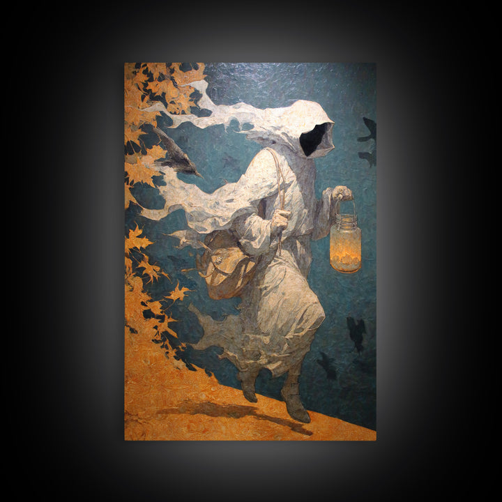 The Soul Collector, Symbolist Dream Art, Vertical Wall Art, Dark Halloween Decor, Framed Canvas Print, Halloween Wall Art