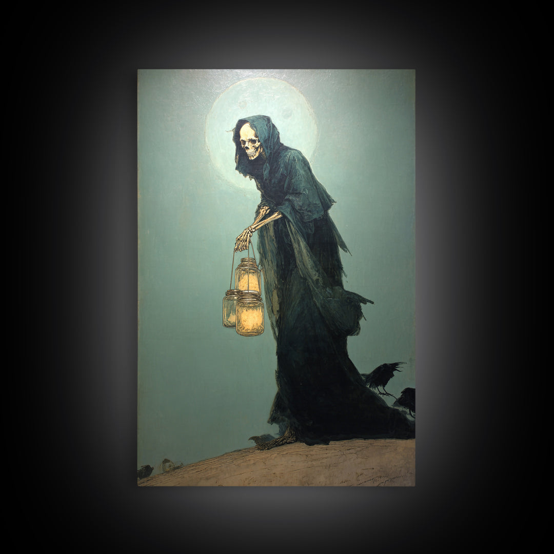 The Soul Collector, Decadent Gothic Art, Vertical Wall Art, Macabre Wall Art, Framed Canvas Print, Halloween Wall Art
