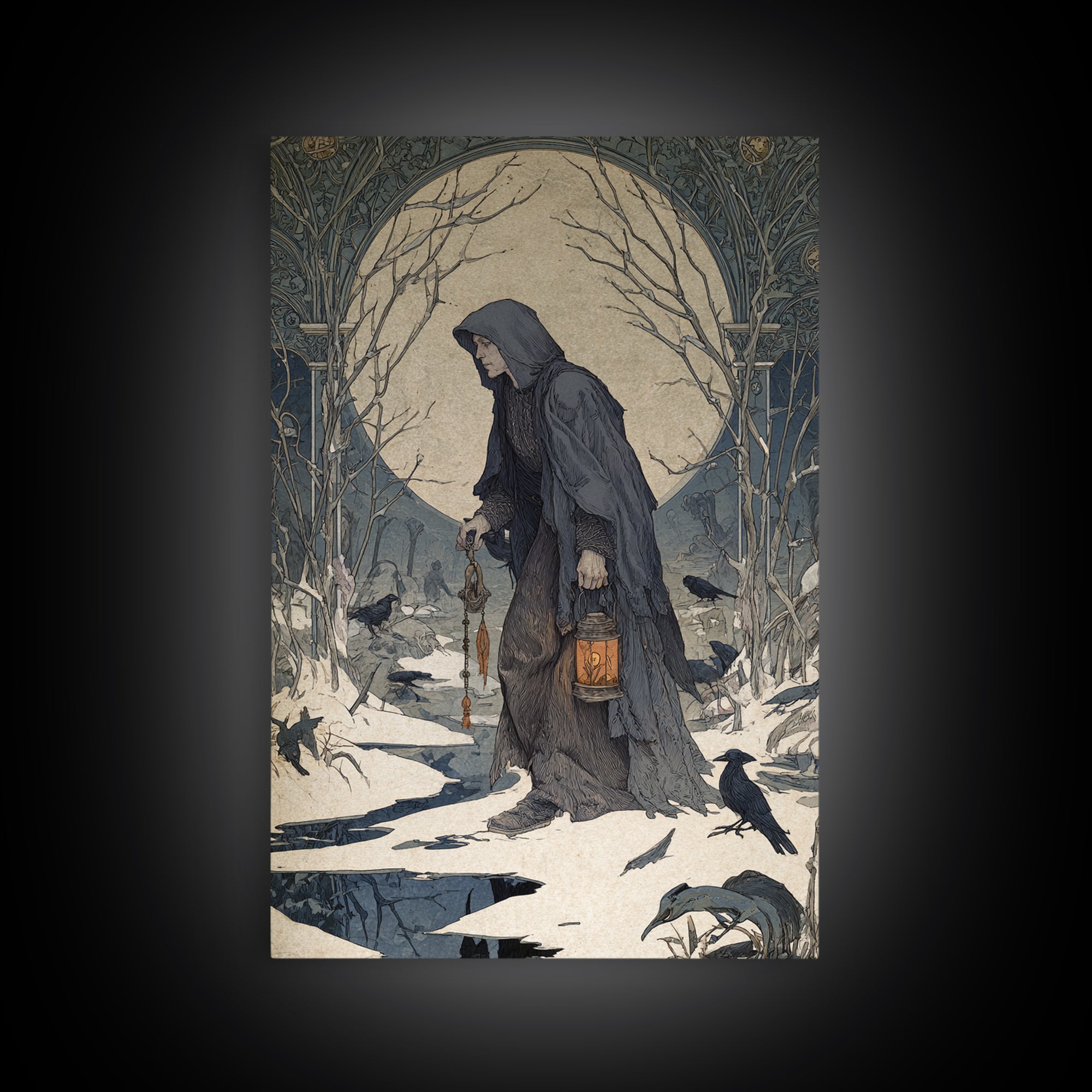 The Soul Collector, Symbolist Death Art, Vertical Wall Art, Gothic Horror Wall Art, Canvas Print, Halloween Wall Art