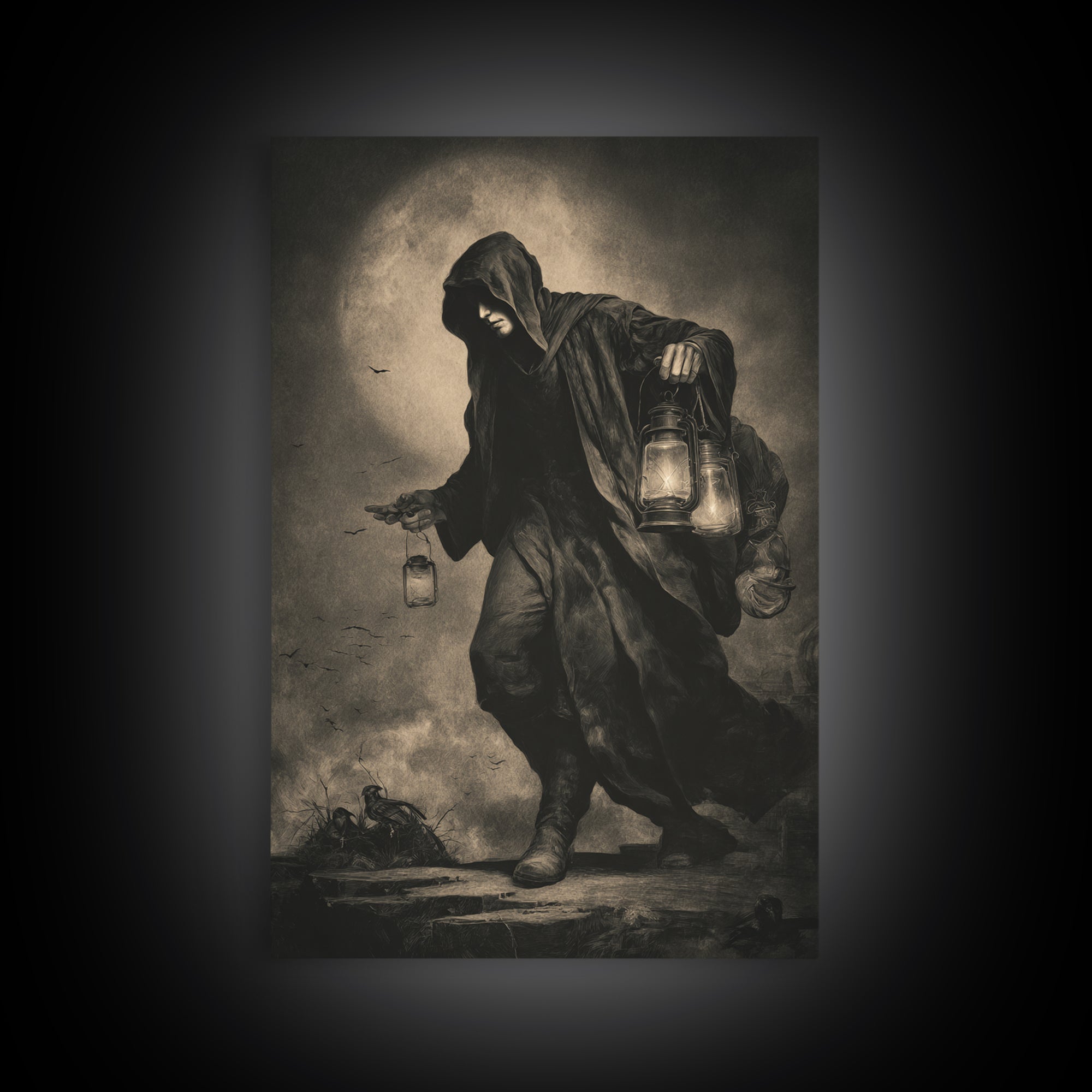 The Soul Collector, Dark Symbolist Art, Vertical Wall Art, Dark Fantasy Wall Art, Canvas Print, Halloween Wall Art