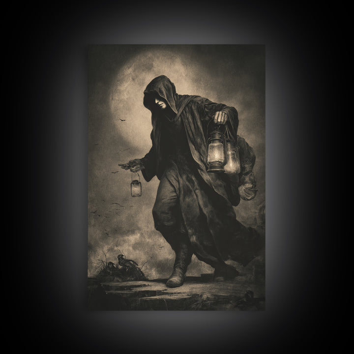 The Soul Collector, Dark Symbolist Art, Vertical Wall Art, Dark Fantasy Wall Art, Canvas Print, Halloween Wall Art