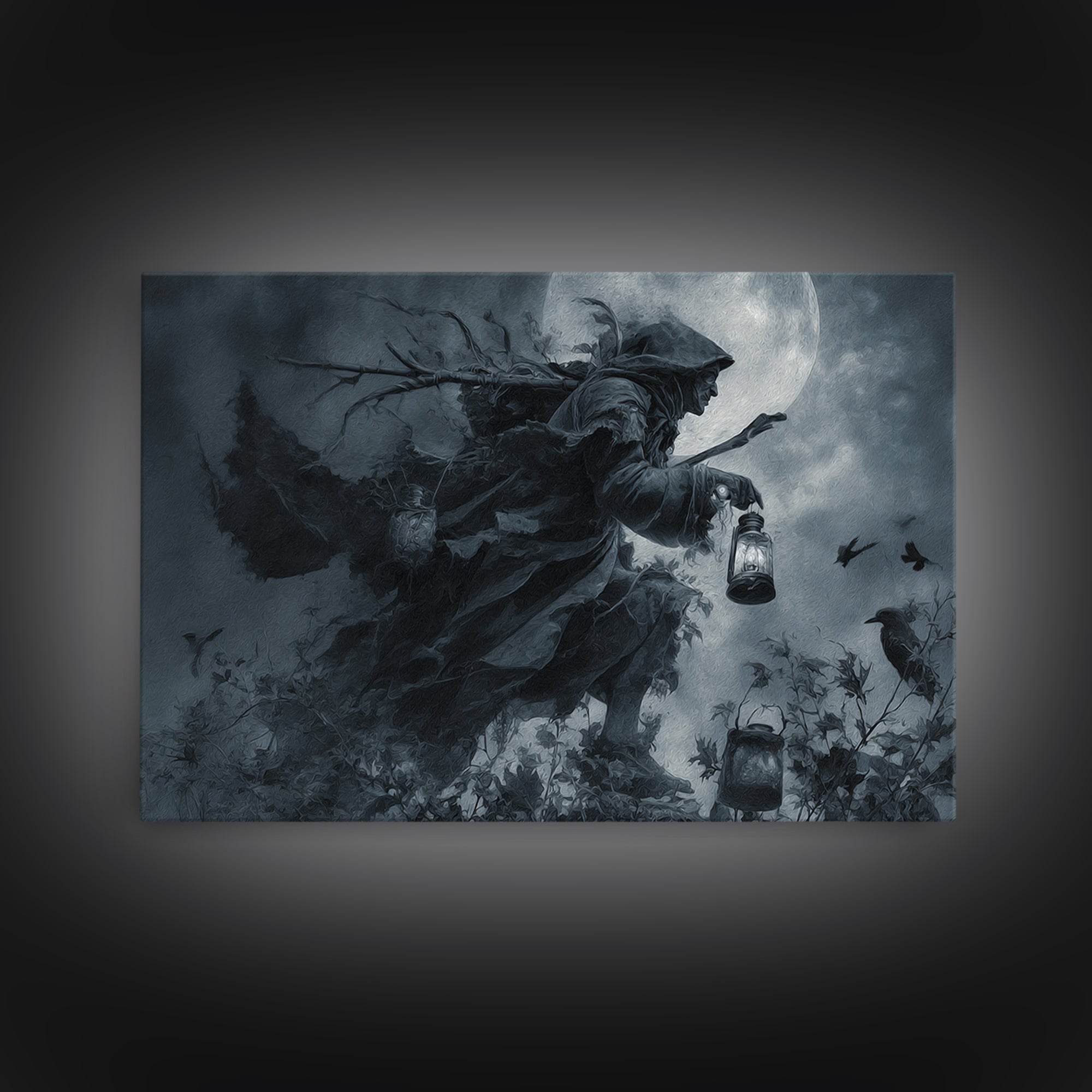 The Soul Collector, Symbolist Etching Art, Landscape Wall Art, Dark Halloween Decor, Framed Canvas Print, Halloween Wall Art