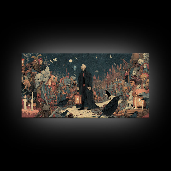 The Soul Collector, Grotesque Carnival Art, Wide Panoramic Art, Gothic Horror Wall Art, Canvas Print, Halloween Wall Art