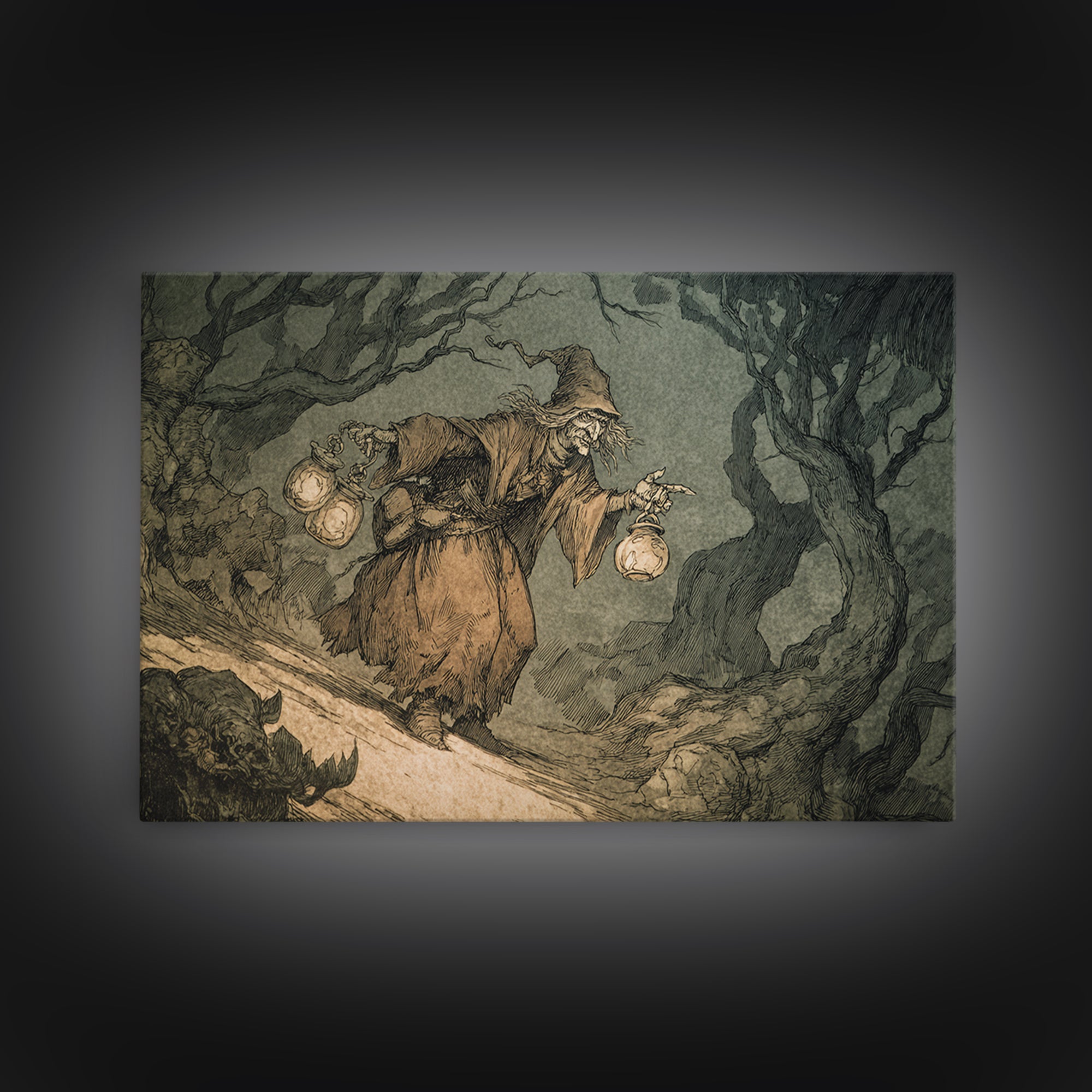 The Soul Collector, Gothic Storybook Art, Landscape Wall Art, Gothic Horror Wall Art, Canvas Print, Halloween Wall Art