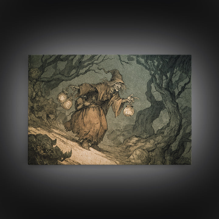 The Soul Collector, Gothic Storybook Art, Landscape Wall Art, Gothic Horror Wall Art, Canvas Print, Halloween Wall Art