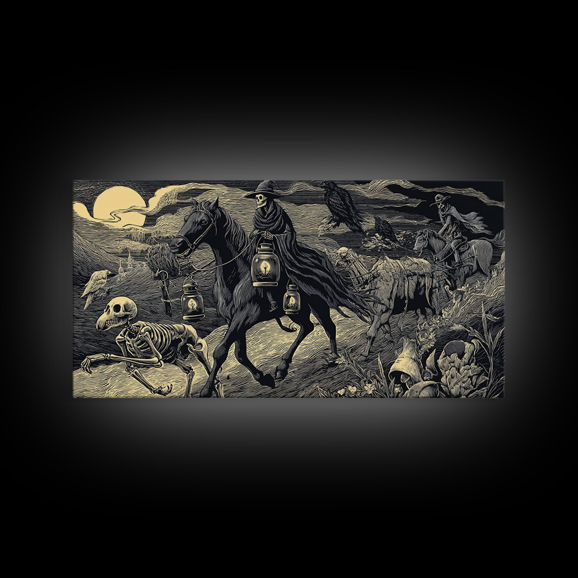 The Soul Collector, Macabre Folk Print Art, Wide Panoramic Art, Macabre Wall Art, Canvas Print, Halloween Wall Art
