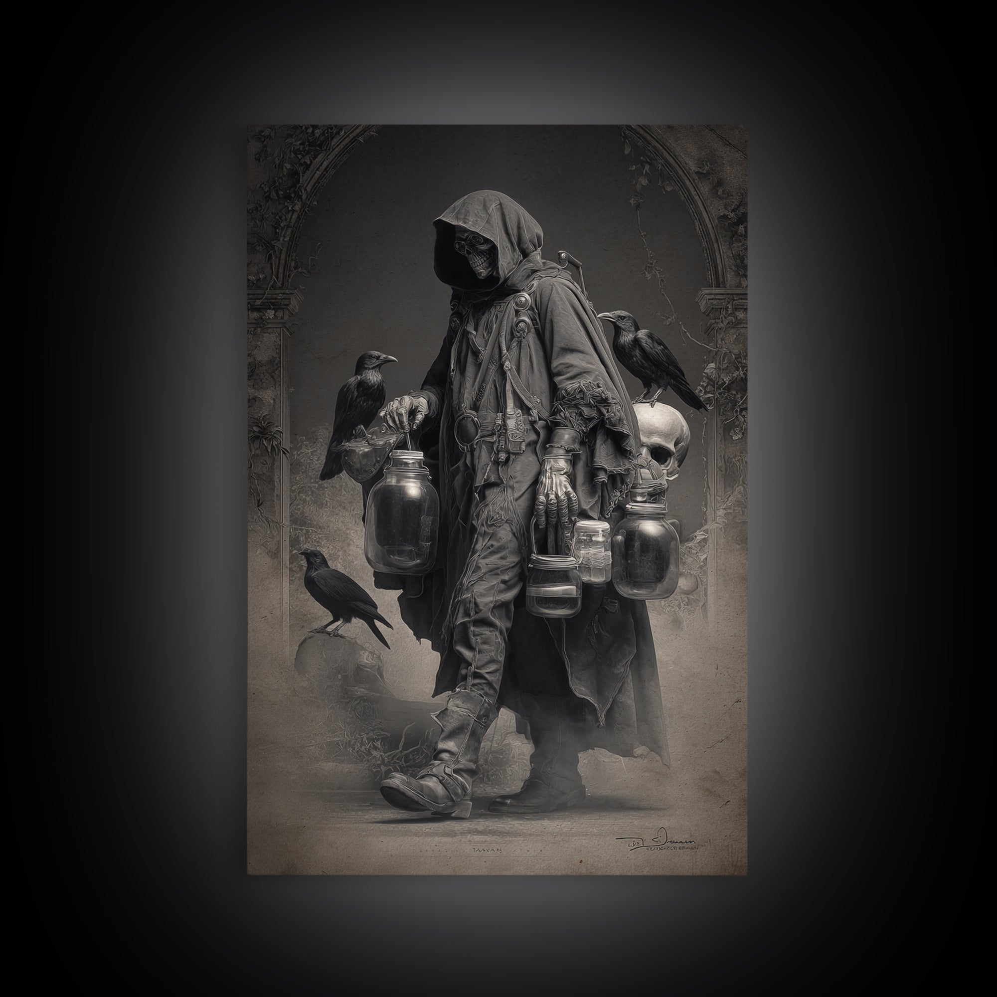 The Soul Collector, Biomechanical Horror Art, Vertical Wall Art, Macabre Wall Art, Framed Canvas Print, Halloween Wall Art