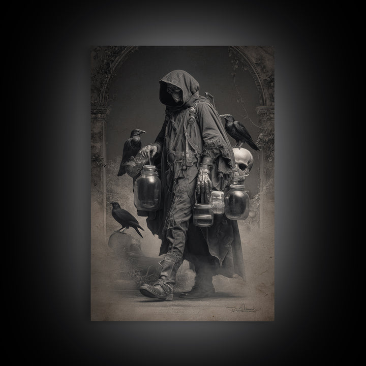 The Soul Collector, Biomechanical Horror Art, Vertical Wall Art, Macabre Wall Art, Framed Canvas Print, Halloween Wall Art