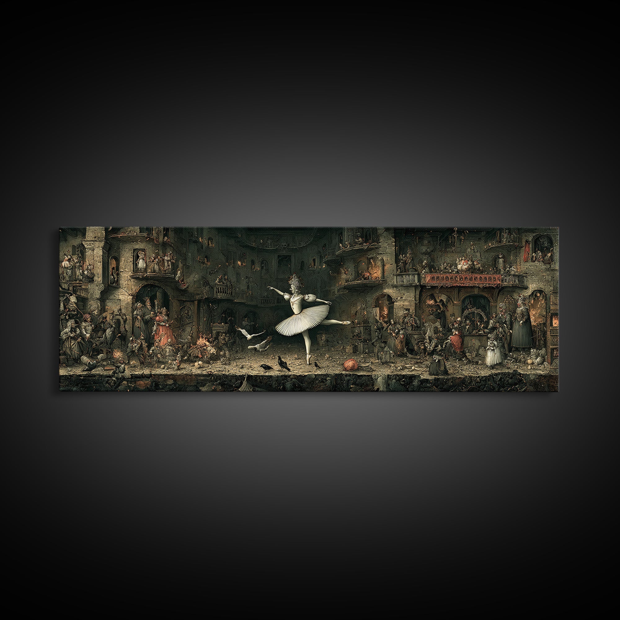 The Phantom Ballerina, Medieval Grotesque Art, Extra Wide Wall Art, Dark Fantasy Wall Art, Canvas Print, Halloween Wall Art