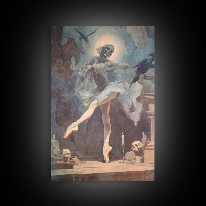 The Phantom Ballerina, Dark Renaissance Art, Vertical Wall Art, Dark Halloween Decor, Framed Canvas Print, Halloween Wall Art