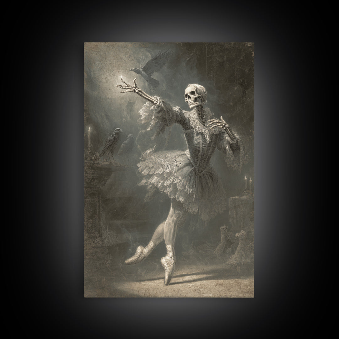 The Phantom Ballerina, Danse Macabre Art, Vertical Wall Art, Gothic Horror Wall Art, Framed Canvas Print