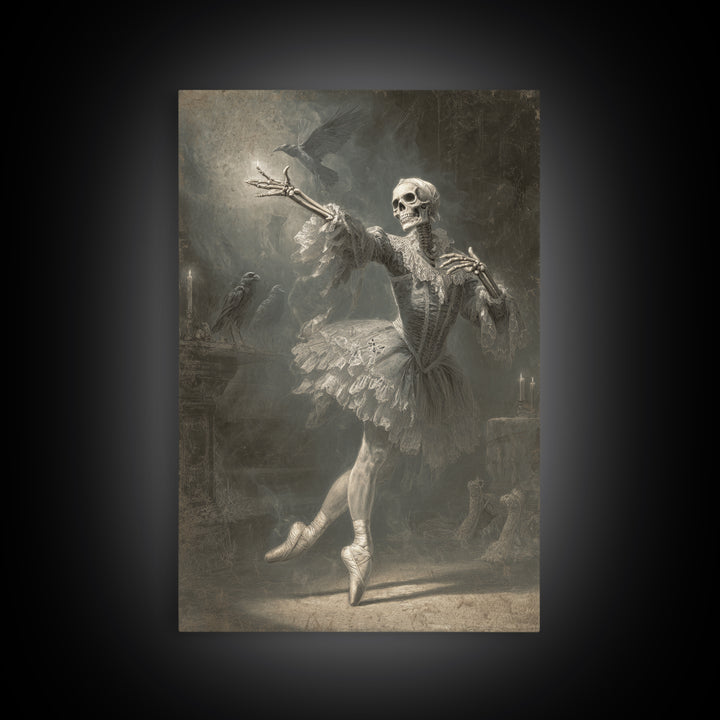 The Phantom Ballerina, Danse Macabre Art, Vertical Wall Art, Gothic Horror Wall Art, Framed Canvas Print
