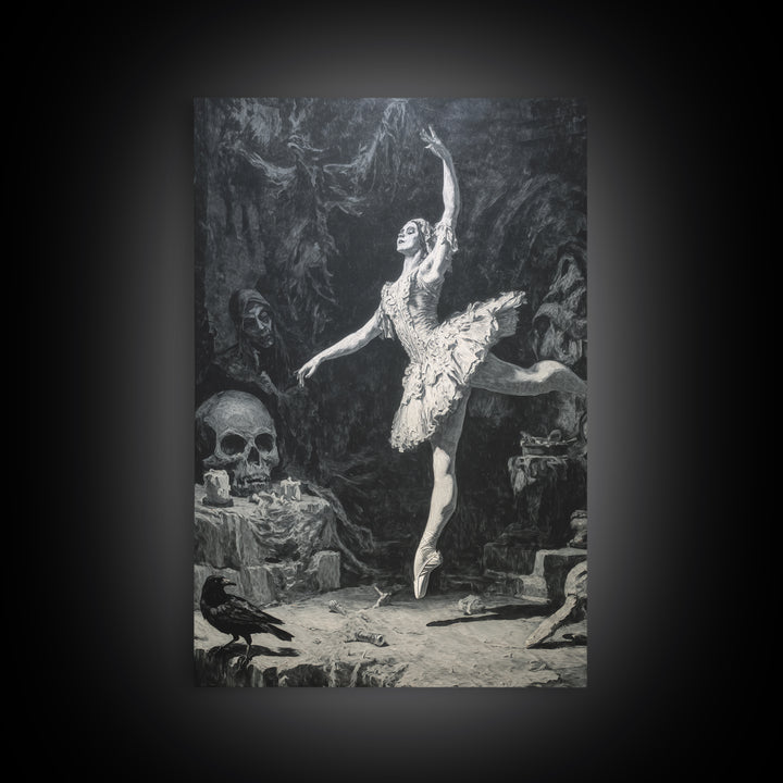 The Phantom Ballerina, Dark Romantic Horror Art, Vertical Wall Art, Dark Fantasy Wall Art, Framed Canvas Print, Halloween Wall Art