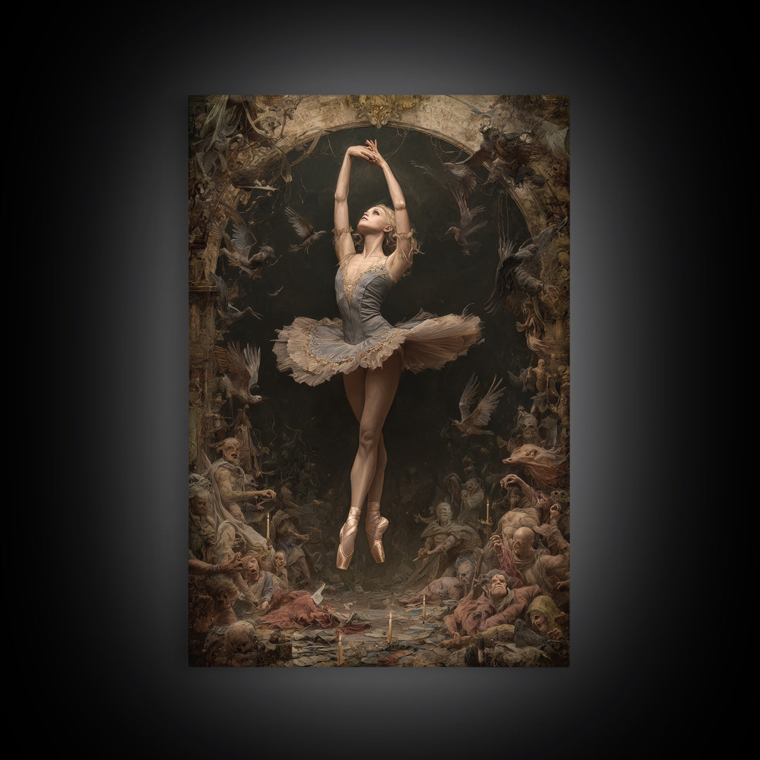 The Phantom Ballerina, Gothic Nightmare Art, Vertical Wall Art, Dark Fantasy Wall Art, Framed Canvas Print, Halloween Wall Art