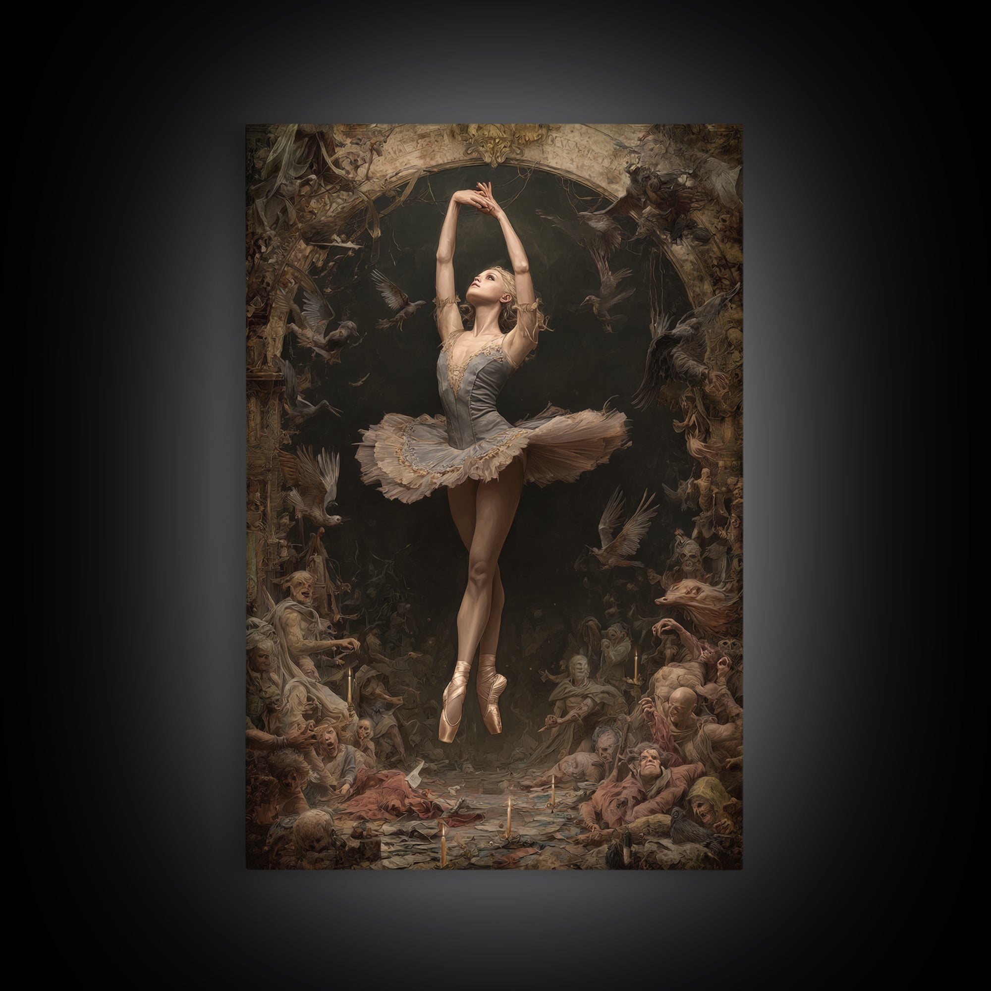 The Phantom Ballerina, Gothic Nightmare Art, Vertical Wall Art, Dark Fantasy Wall Art, Framed Canvas Print, Halloween Wall Art