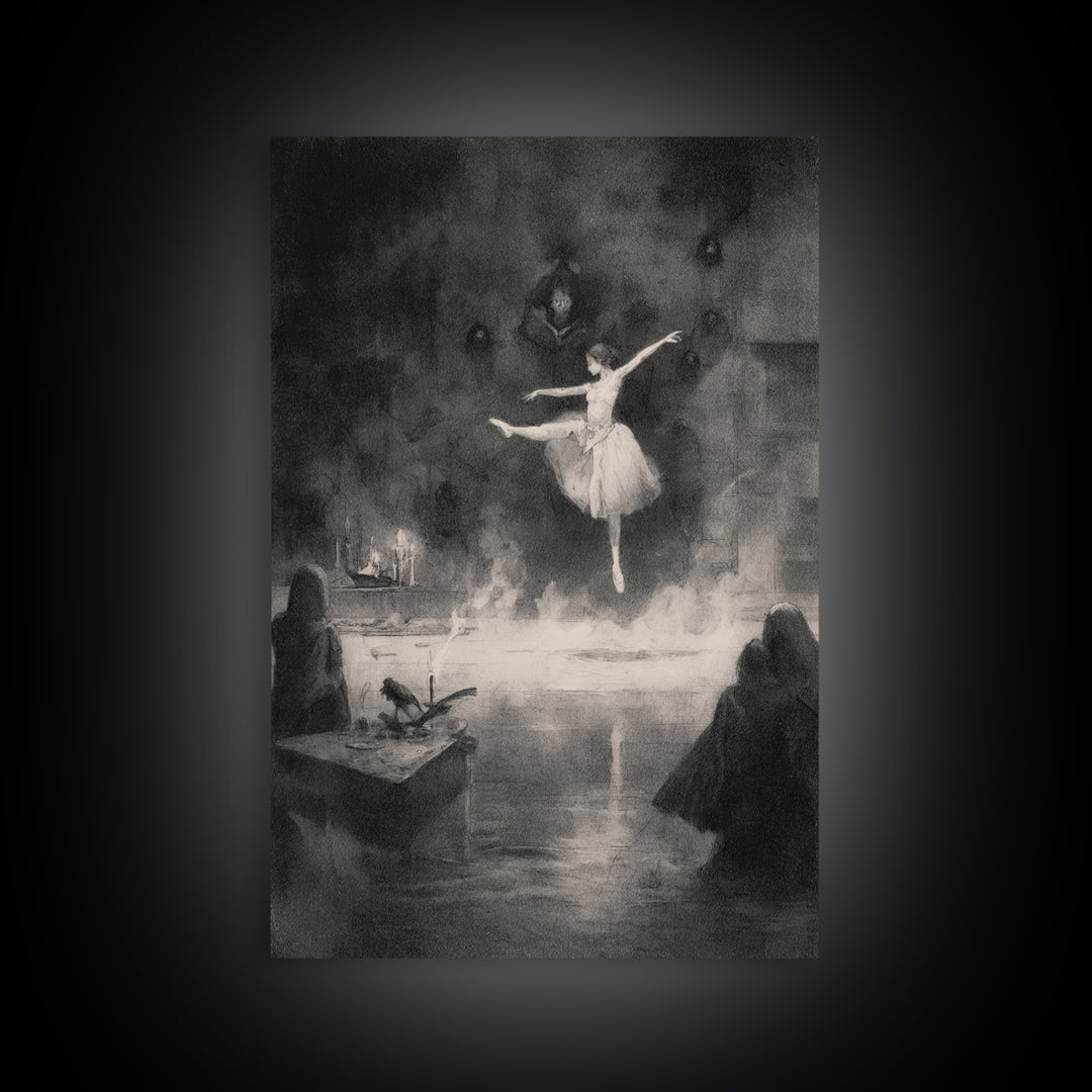 The Phantom Ballerina, Symbolist Dream Art, Vertical Wall Art, Gothic Horror Wall Art, Framed Canvas Print, Halloween Wall Art