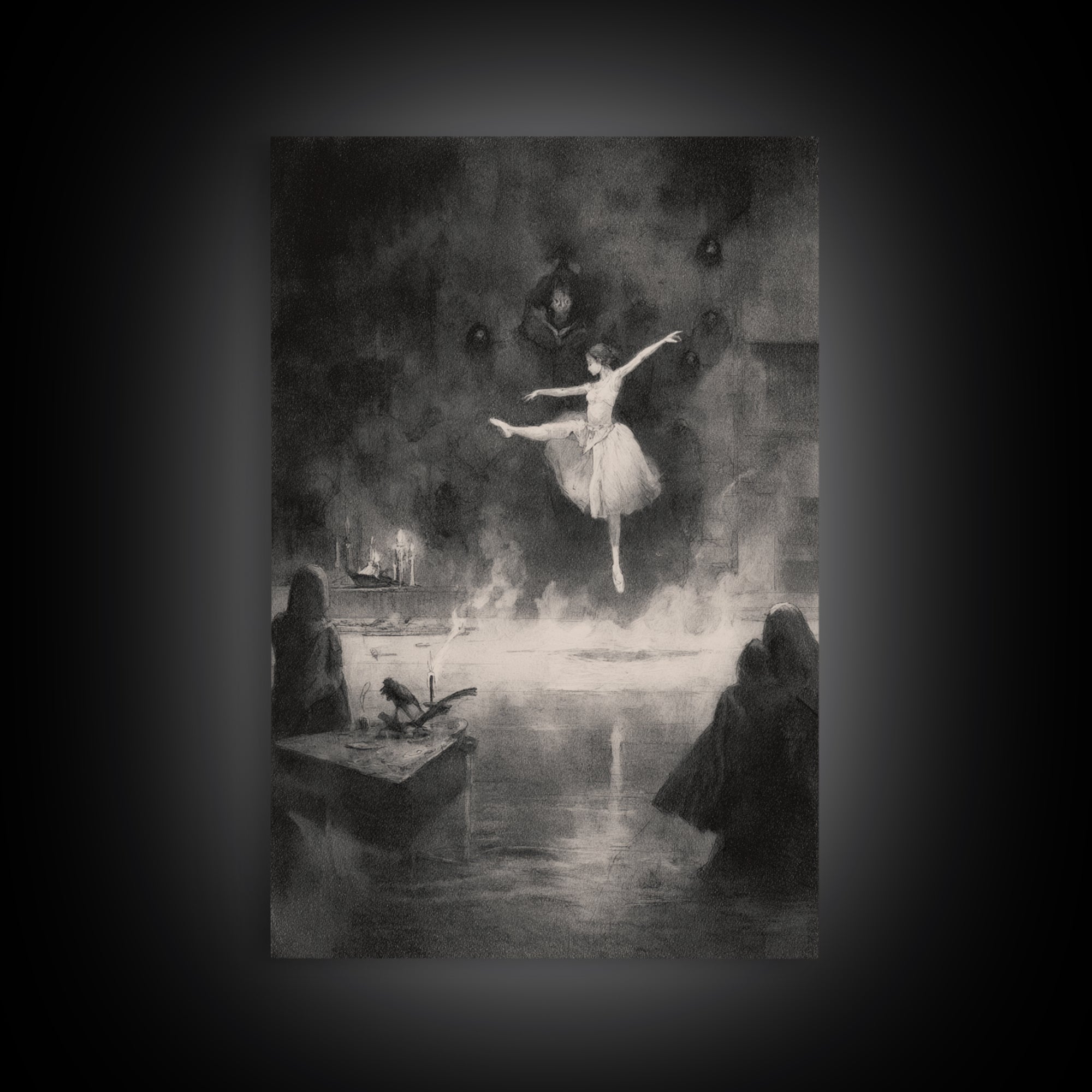 The Phantom Ballerina, Symbolist Dream Art, Vertical Wall Art, Gothic Horror Wall Art, Framed Canvas Print, Halloween Wall Art