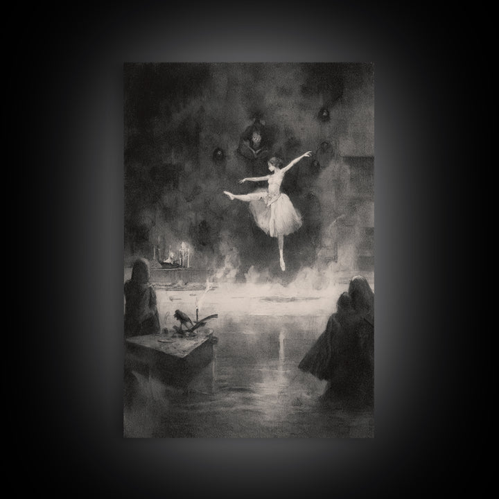 The Phantom Ballerina, Symbolist Dream Art, Vertical Wall Art, Gothic Horror Wall Art, Framed Canvas Print, Halloween Wall Art