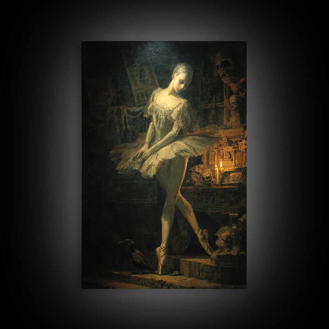 The Phantom Ballerina, Ornate Symbolist Art, Vertical Wall Art, Macabre Wall Art, Canvas Print, Halloween Wall Art, Halloween Decor