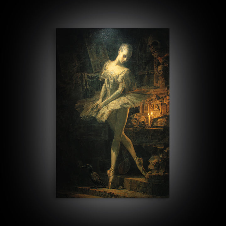 The Phantom Ballerina, Ornate Symbolist Art, Vertical Wall Art, Macabre Wall Art, Canvas Print, Halloween Wall Art, Halloween Decor
