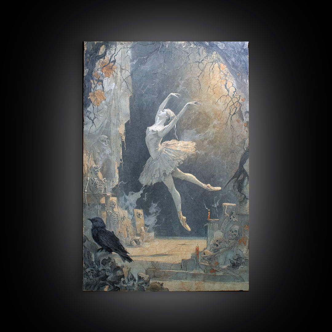 The Phantom Ballerina, Decadent Gothic Art, Vertical Wall Art, Dark Halloween Decor, Framed Canvas Print, Halloween Wall Art