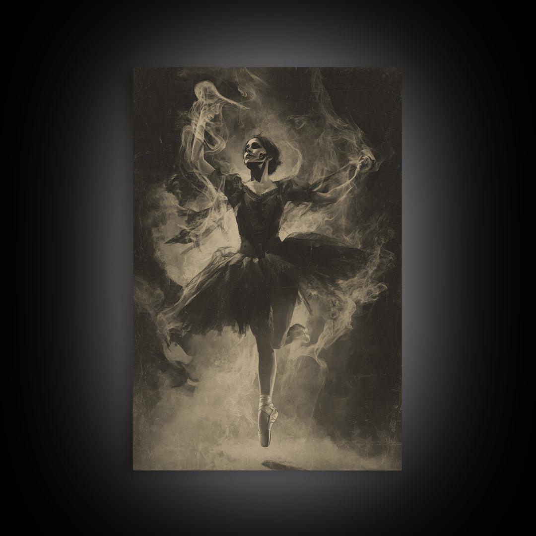The Phantom Ballerina, Dark Symbolist Art, Vertical Wall Art, Dark Fantasy Wall Art, Framed Canvas Print, Halloween Wall Art