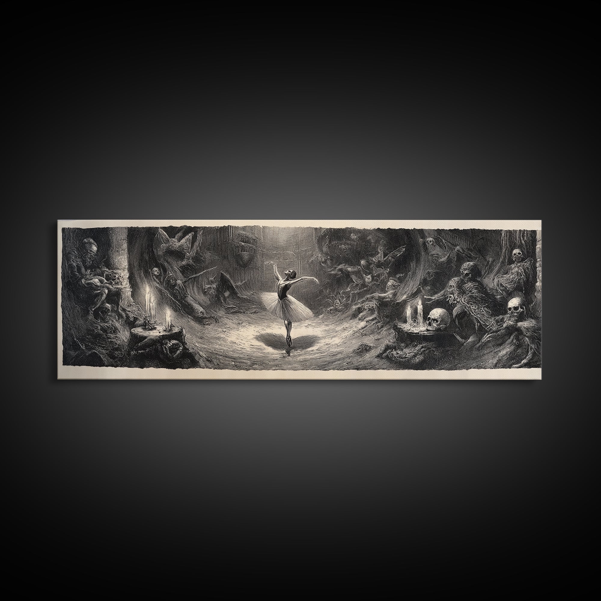 The Phantom Ballerina, Expressionist Nightmare Art, Extra Wide Wall Art, Dark Fantasy Wall Art, Framed Canvas Print, Halloween Wall Art