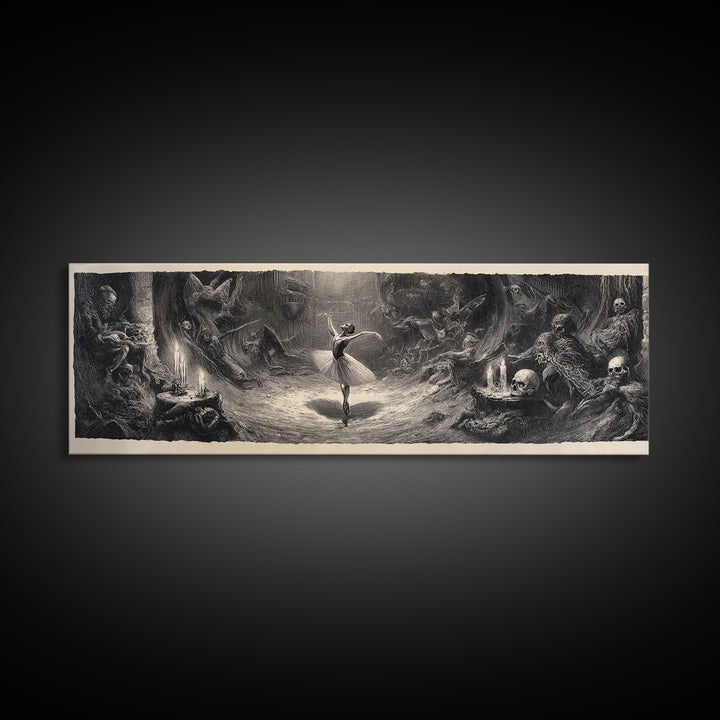 The Phantom Ballerina, Expressionist Nightmare Art, Extra Wide Wall Art, Dark Fantasy Wall Art, Framed Canvas Print, Halloween Wall Art