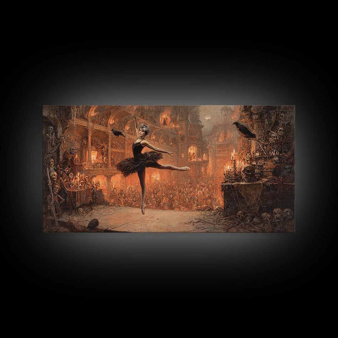 The Phantom Ballerina, Grotesque Carnival Art, Wide Panoramic Art, Dark Fantasy Wall Art, Canvas Print, Halloween Wall Art