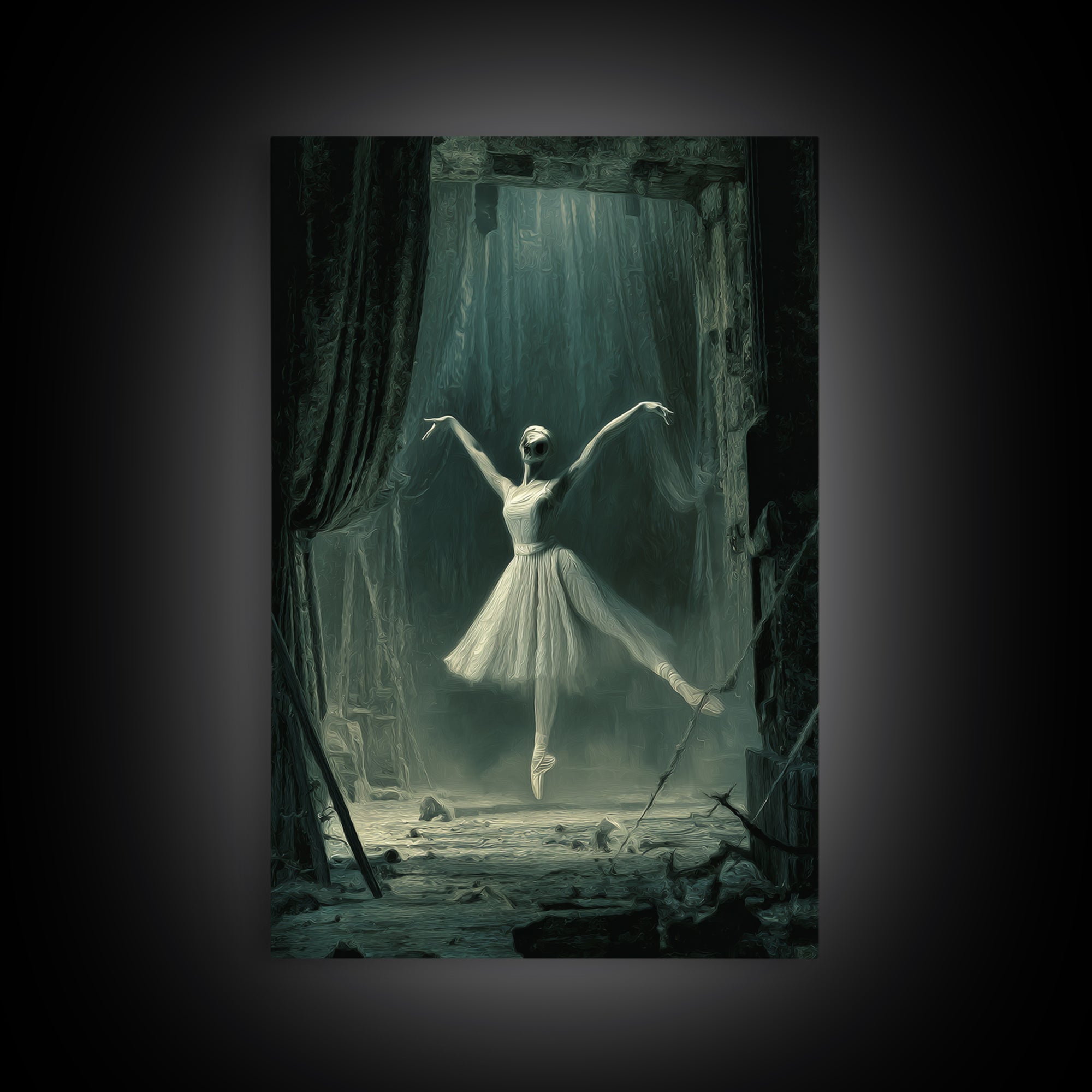 The Phantom Ballerina, Expressionist Gothic Art, Vertical Wall Art, Gothic Horror Wall Art, Framed Canvas Print, Halloween Wall Art