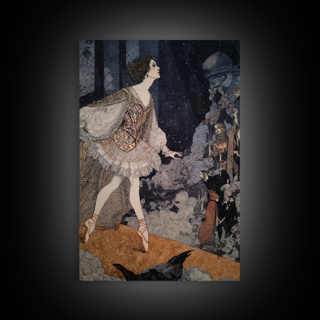 The Phantom Ballerina, Stained Glass Gothic Art, Vertical Wall Art, Dark Halloween Decor, Framed Canvas Print, Halloween Wall Art