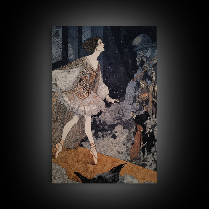 The Phantom Ballerina, Stained Glass Gothic Art, Vertical Wall Art, Dark Halloween Decor, Framed Canvas Print, Halloween Wall Art
