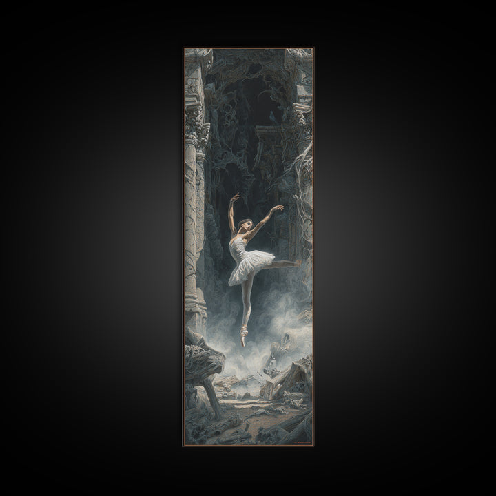 The Phantom Ballerina, Surreal Apocalyptic Art, Tall Narrow Wall Art, Gothic Horror Wall Art, Framed Canvas Print