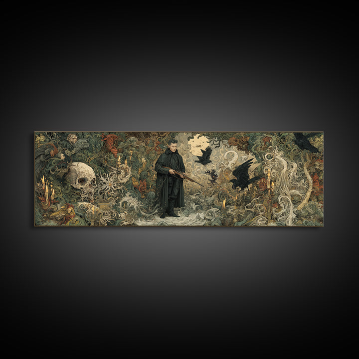 The Ghost Of The Witch Hunter, Medieval Grotesque Art, Extra Wide Wall Art, Gothic Horror Wall Art, Framed Canvas Print