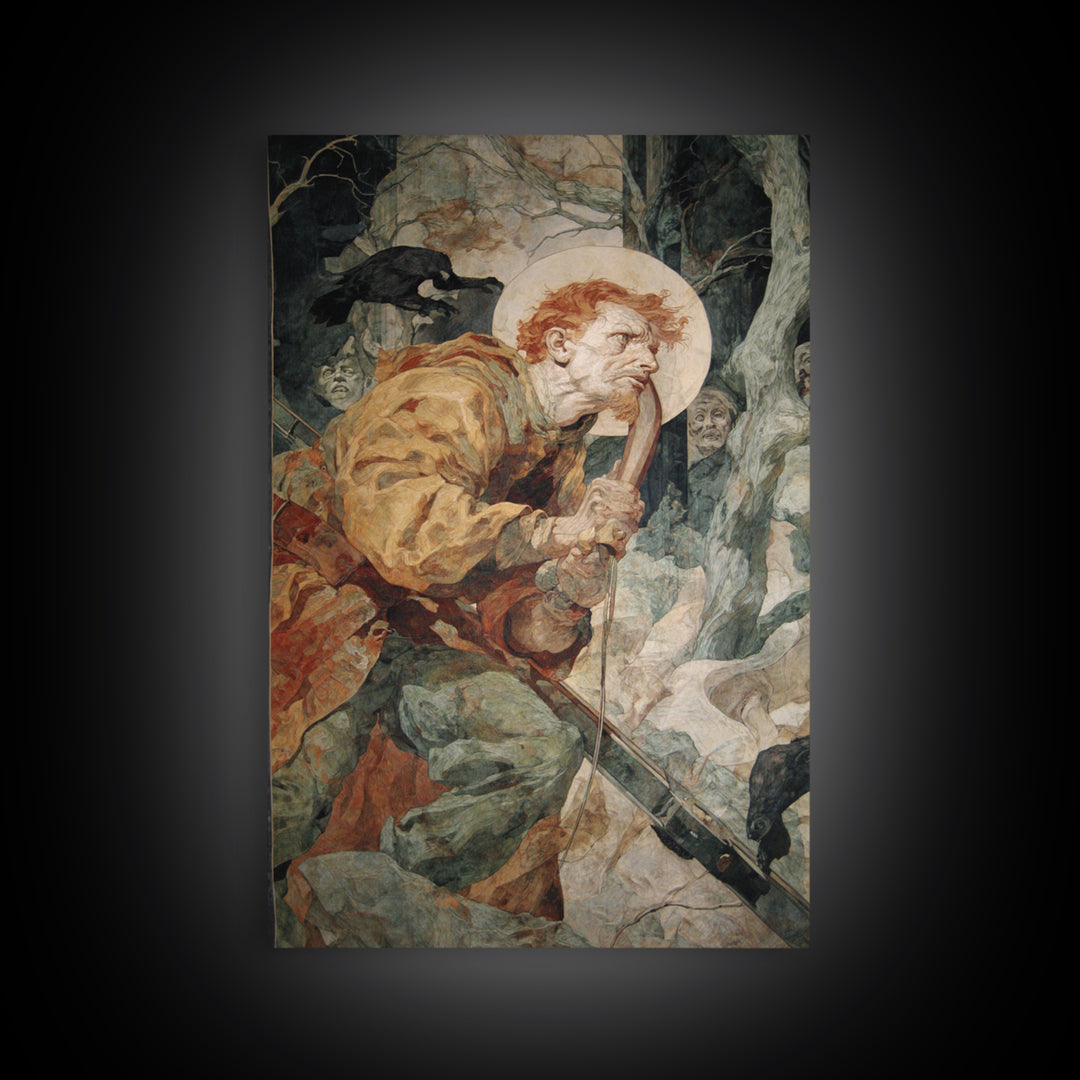 The Ghost Of The Witch Hunter, Dark Renaissance Art, Vertical Wall Art, Gothic Horror Wall Art, Canvas Print, Halloween Wall Art