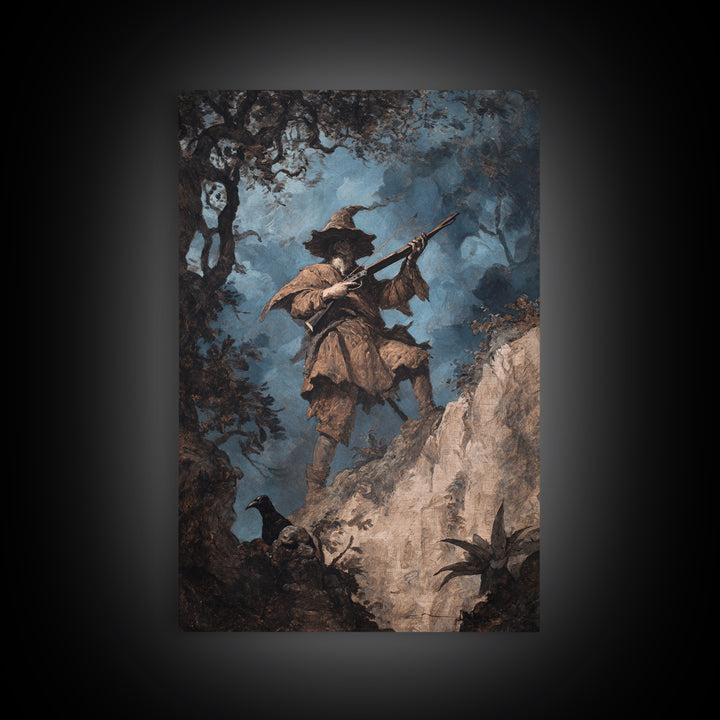 The Ghost Of The Witch Hunter, Baroque Witchcraft Art, Vertical Wall Art, Gothic Horror Wall Art, Canvas Print, Halloween Wall Art