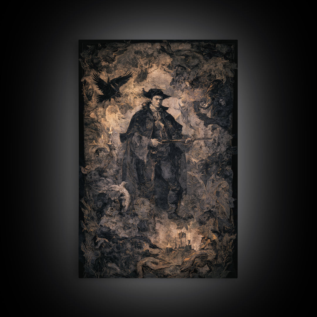 The Ghost Of The Witch Hunter, Dark Romantic Horror Art, Vertical Wall Art, Gothic Horror Wall Art, Canvas Print, Halloween Wall Art