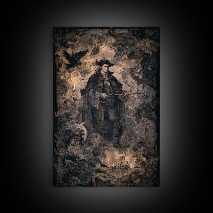 The Ghost Of The Witch Hunter, Dark Romantic Horror Art, Vertical Wall Art, Gothic Horror Wall Art, Canvas Print, Halloween Wall Art